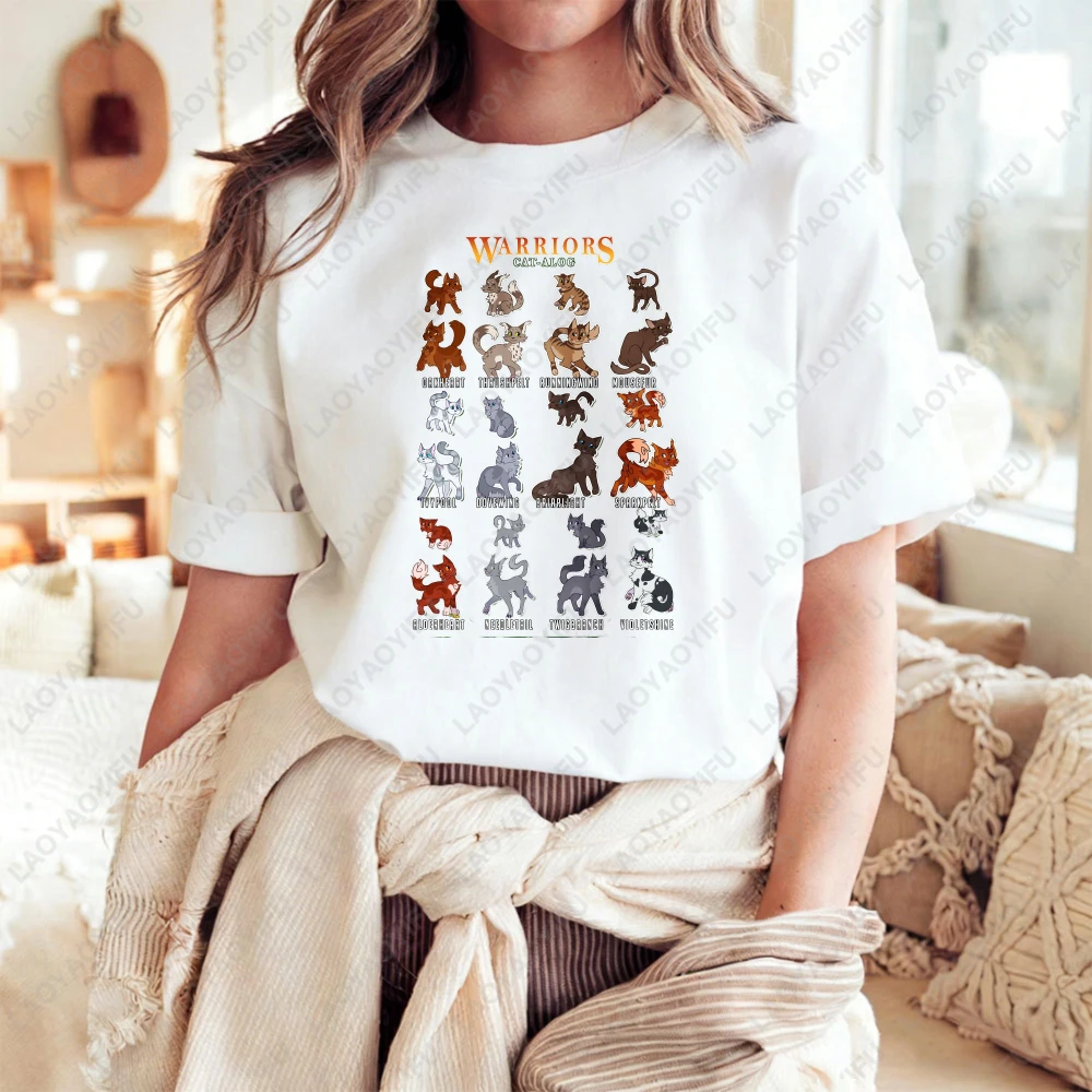 Warriors Cats Clan Characters Unisex Cotton T-Shirt Casual Summer Graphic Tee For Men Women Cat Warriors Book Series Fan Tee
