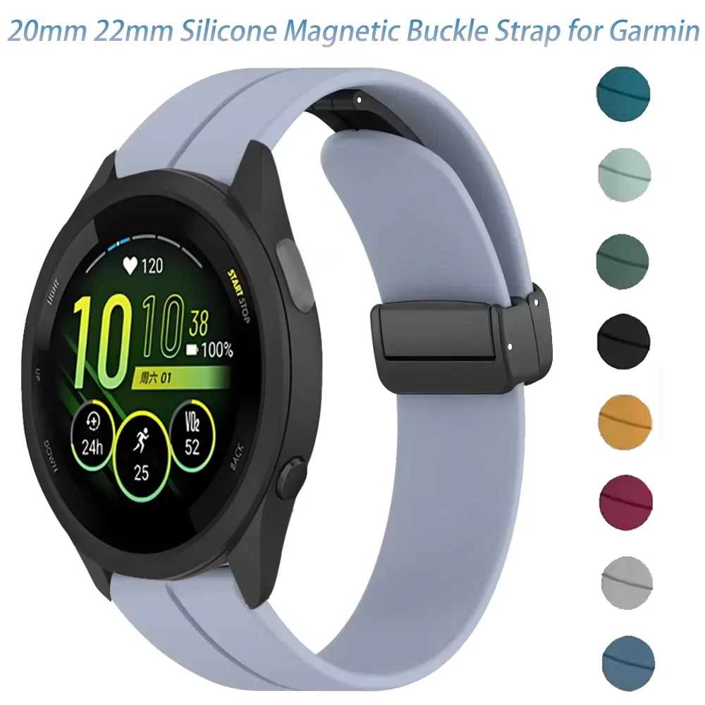 20mm 22mm Silicone Magnetic Buckle Strap for Garmin Forerunner 165 965 265 55 Bracelet Wristband For Garmin Active 5 Venu 3 Belt
