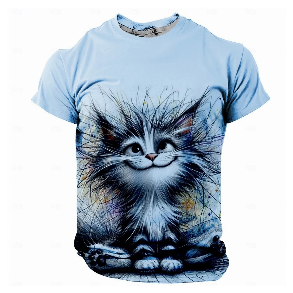 

Мужская забавная футболка с принтом кота, летняя повседневная дышащая пуловер с круглым вырезом и короткими рукавами, модный топ для уличной одежды