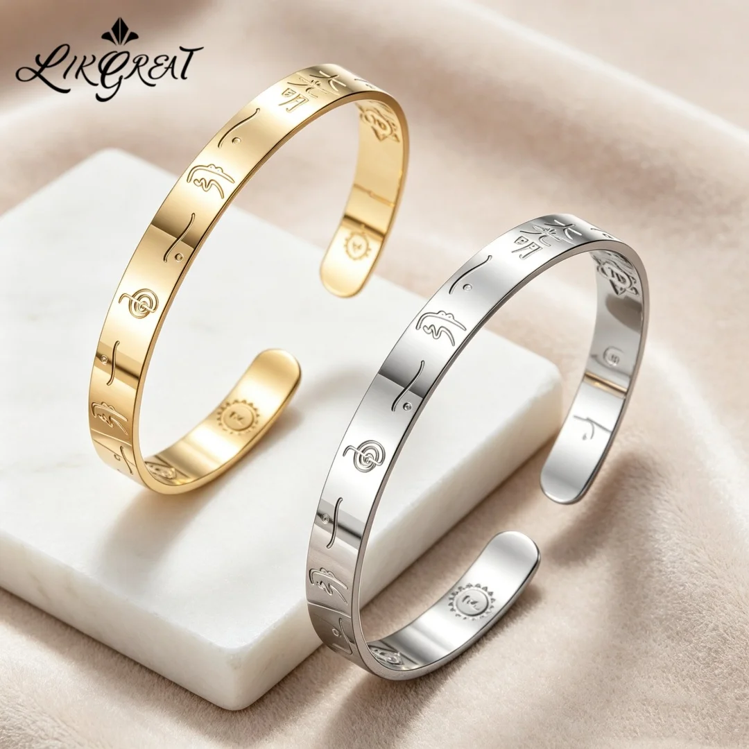 Bracelet manchette en acier inoxydable avec symboles de maître Reiki Cho Ku Rei Dai Ko Myo, talisman énergétique de guérison, protection spirituelle