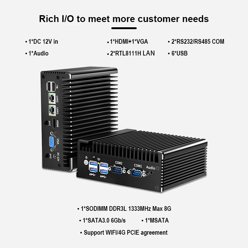 Fanless Mini PC Dual Core Intel I5-4200U Chipset Fanless Win7/10/Linux Compatible Industrial PC