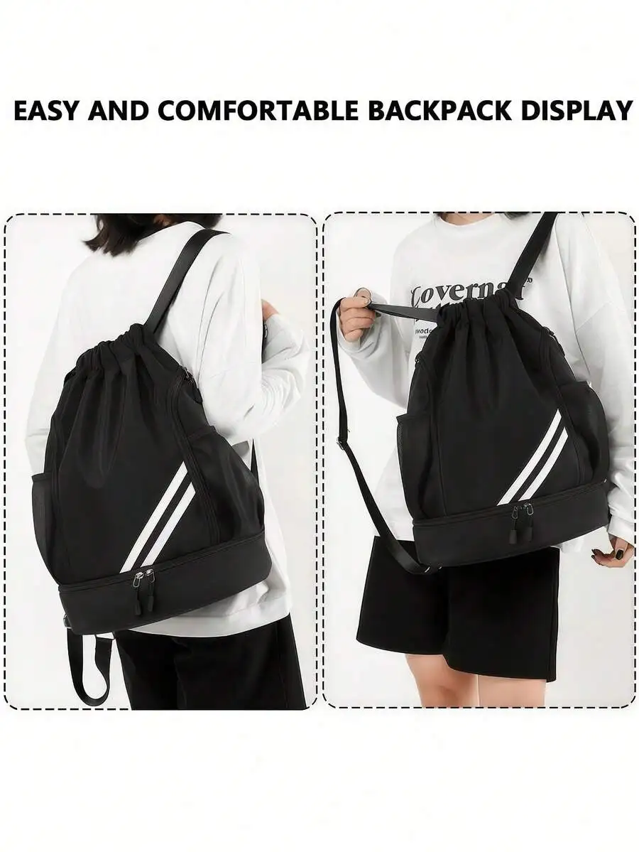 

Waterproof Drawstring Backpack With Shoe Compartment Large Capacity Unisex Sports Bag Adjustable Shoulder Straps