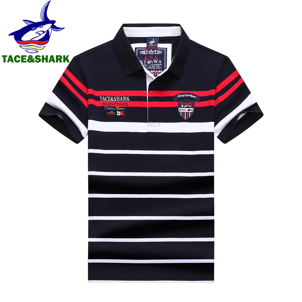 Camisa Polo Masculina TACE&SHARK 2026 Novo Design Moda Verão Listras Azul Marinho Camisas Masculinas 3XL 4XL