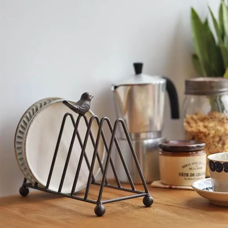 Small Bird Triangle Bookshelf Magazine Rack Dish Plate Organizer - Decorative Reusable Storage Practical Ornament for Kitchen Ho