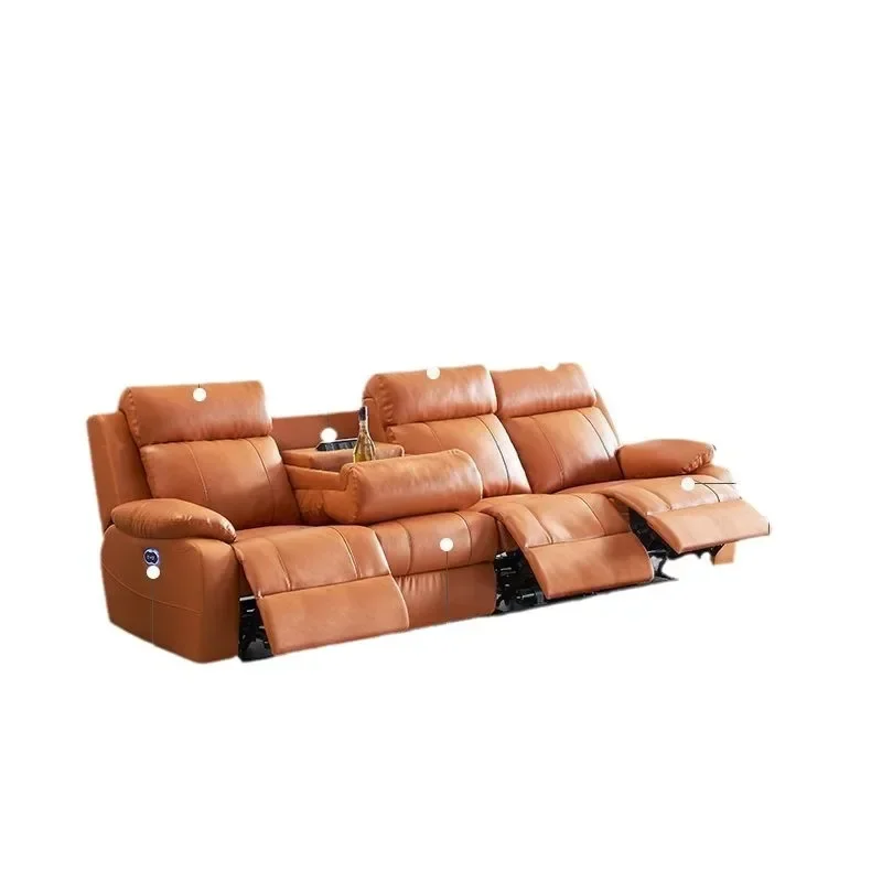 First-class space smart cabin, electric zero wall leather sofa, multi-functional home theater living room small