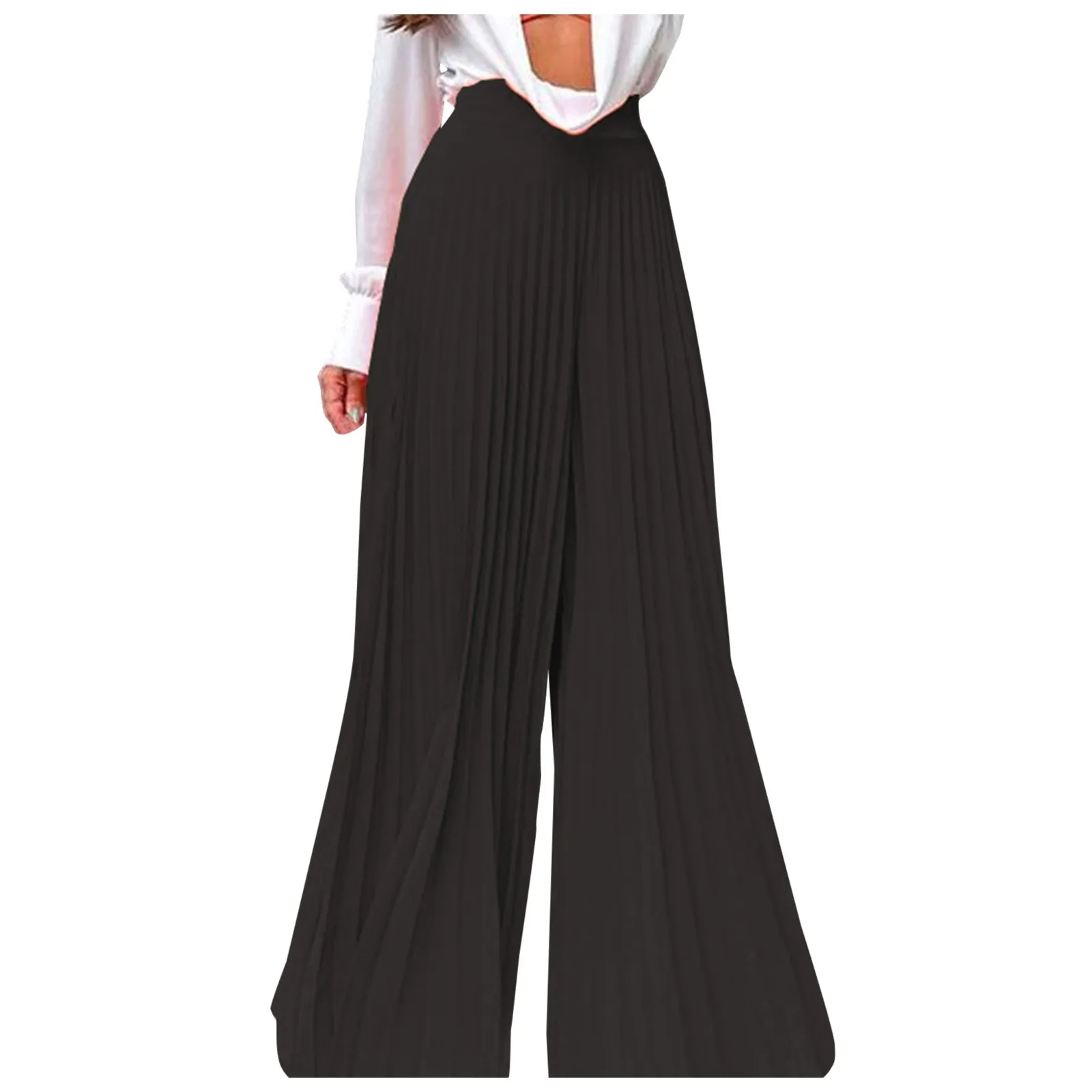 Women's Wide Leg Pants Fashion High Waisted Pleated Palazzo Pants Loose Casual Flowy Trousers Vacation Outfits Pantalones