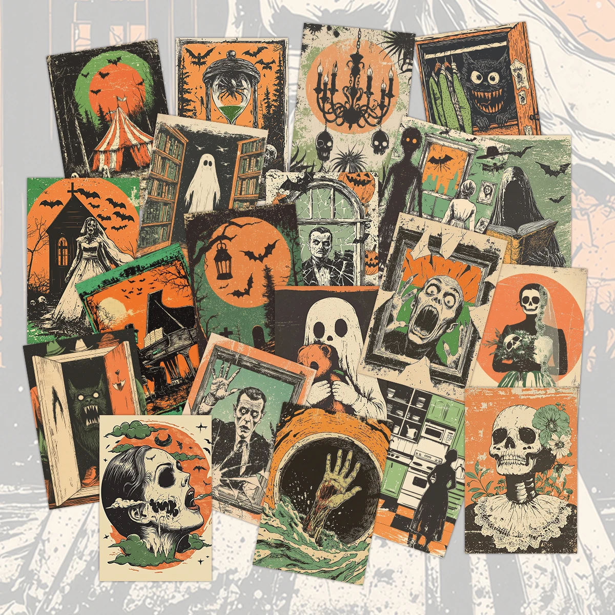 20 cartes postales d'Halloween avec motifs de squelettes effrayants, cadeau, pour décoration murale de maison hantée, fournitures de décoration pour fête d'Halloween