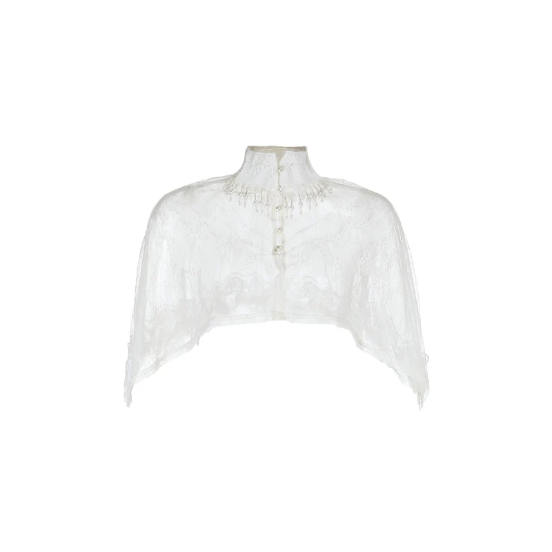 Lilac XN Goth Sexy White Lace See Through Smock Cloak Sweet Aesthetic New Fashion High Collar Women Short Tops Partywear