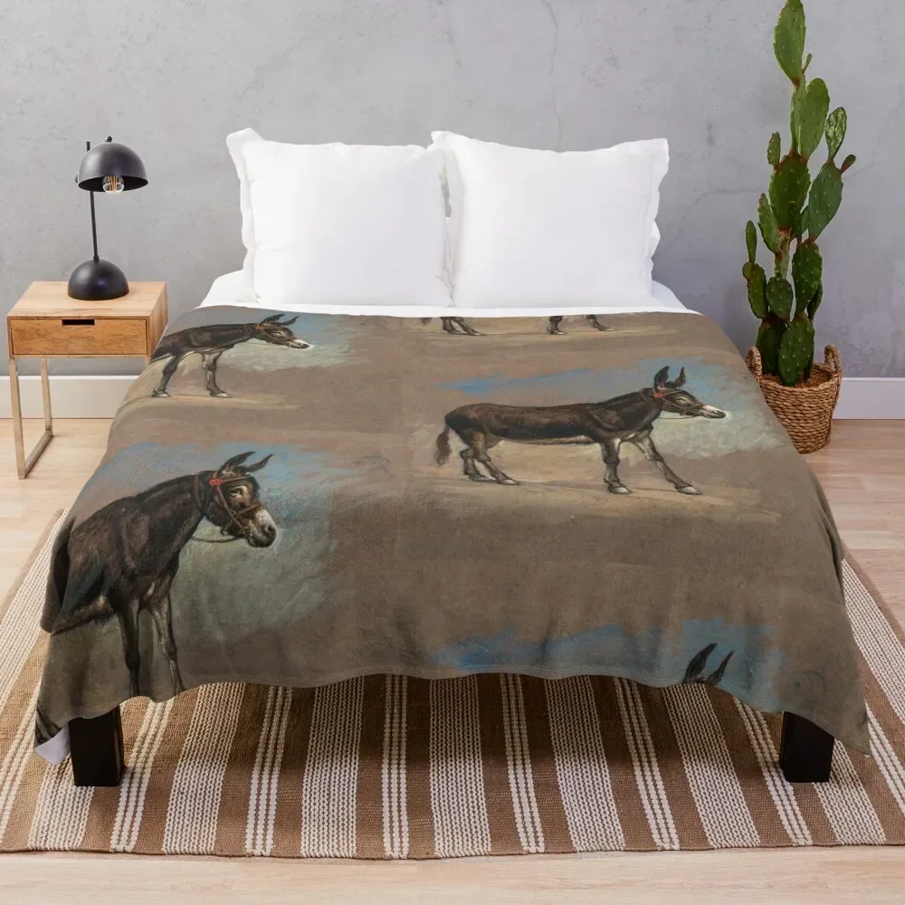 

Mule Animal Lover Gift - Study of a Mule Old Painting Artwork Throw Blanket Plush Multi-Purpose Luxury St Blankets