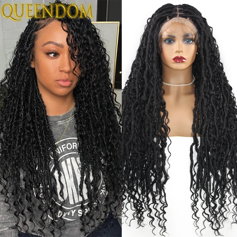 

Full Lace Bohemia Box Braided Wig 32 Inch Natural Knotless Senegalese Twist Braid Wig Synthetic Lace Frontal Goddess Braids Wigs