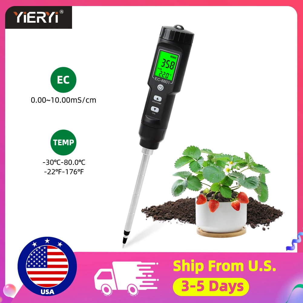 

Digital Soil Tester EC Temp 0.01mS/cm High Accuracy Sensor Conductivity Meter with ATC Earth Analyzer for Garden Plants Outdoor