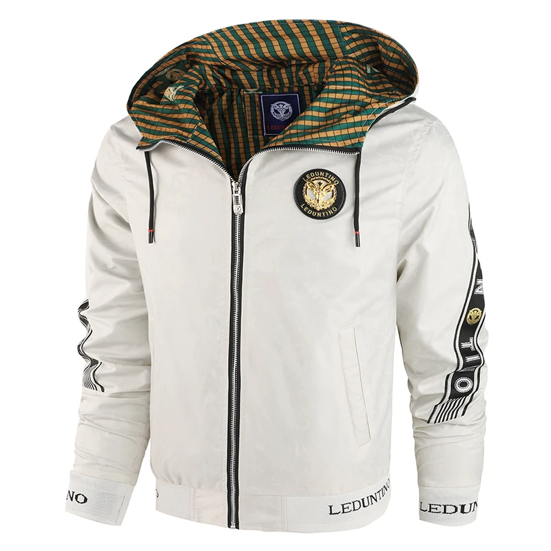 Men's Winter Hooded Jacket, Dark Gray Waterproof Outerwear, Multiple Utility Pockets, Stylish Patch Decoration, Size XS - 3XL