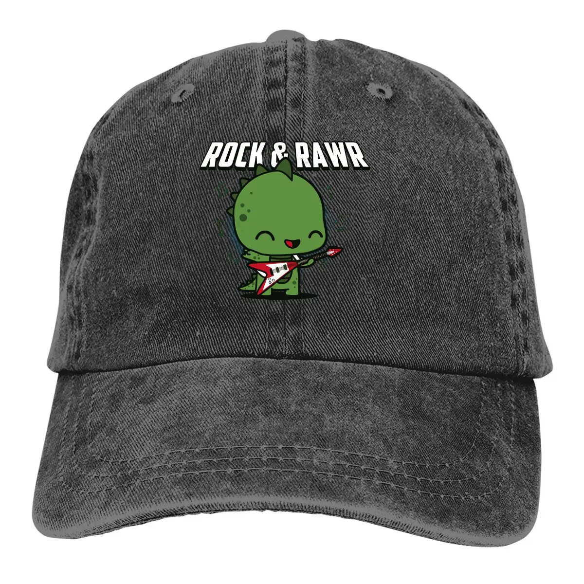 

Kawaii Rock And Roll DInosaur Playing Guitar Baseball Cap Men Hats Women Visor Protection Snapback Rock N Roll Caps