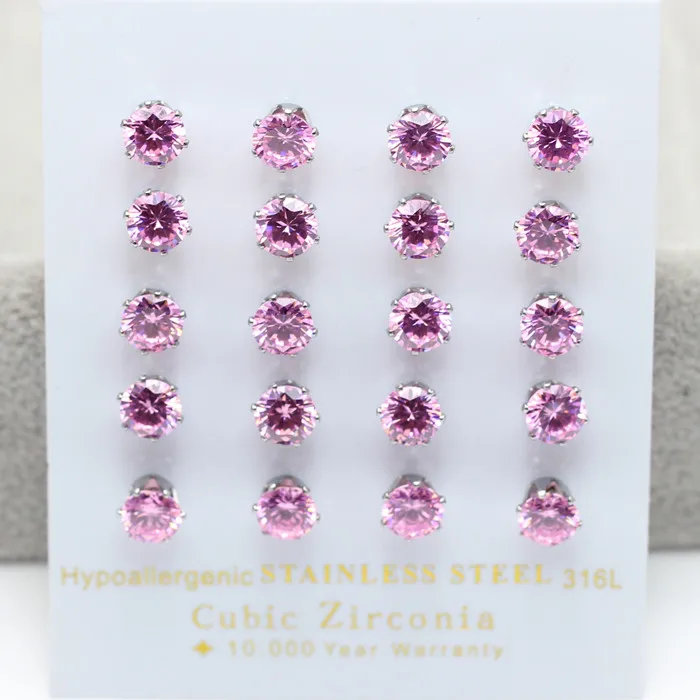 LUXUKISSKIDS 10Pair/Lot Y2K Cute Pink Zircon Earrings Sets Korean Fashion Small Stud For Women/Girl Romantic Wholesale Jewelry