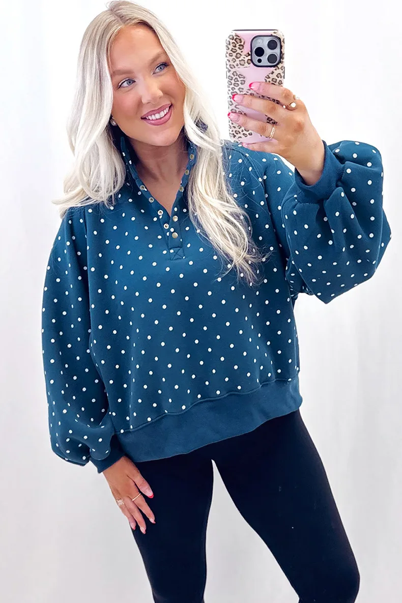 Women Polka Dot Sweatshirt Half Zip Pullover Oversized Loose Fit Long Sleeve Casual Tops Autumn Winter Streetwear