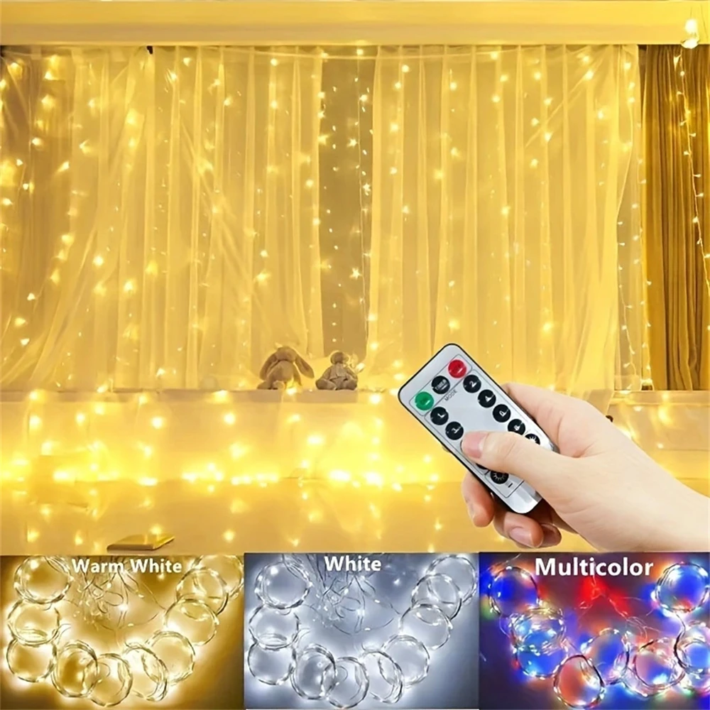 Remote Control Fairy Lights 3 4 6 Meters USB LED Curtain String Lights for Christmas Home Bedroom Decoration Festive Party