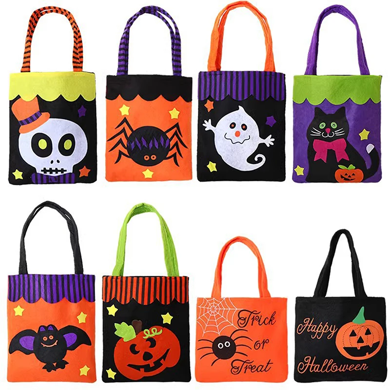 Sacs fourre-tout en tissu non tissé pour Halloween, sacs d'emballage cadeau de bonbons, sac de rangement de fête d'Halloween de dessin animé, sac à main pour enfants