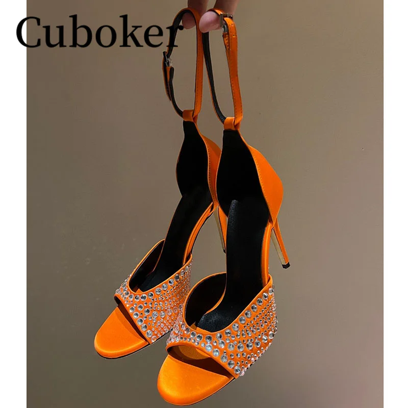 

Summer New Banquet Peep Toe High Heel Shoes Blue Satin Silk Rhinestone Sandals French Brand Elegant Women's Fashion Sandals 2024