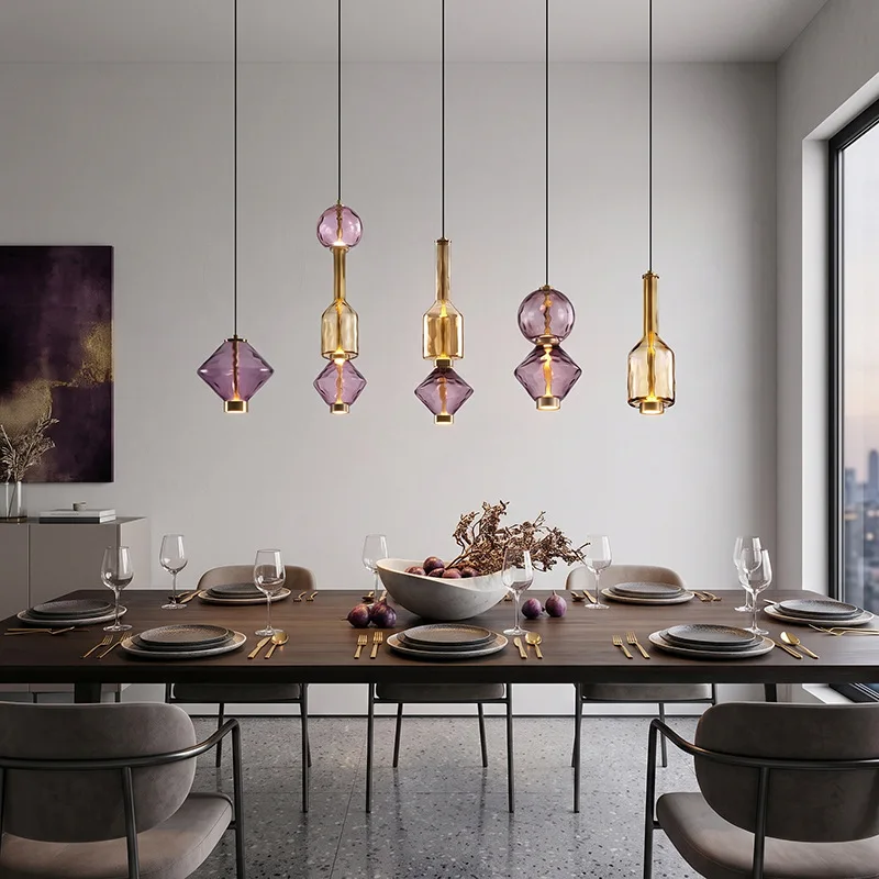 French Purple Glass Pendant Lamp Creative Bedroom Bedside Ambience Light Living Room Dining Room Decorative Pendant Lamp