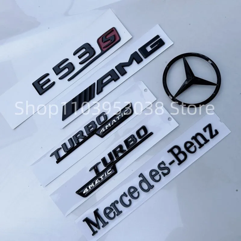 

3D ABS Black Car Letters Logo E53 Fender TURBO 4MATIC Emblem Badge Rear Star AMG Sticker For Mercedes Benz AMG E53 W213 W212