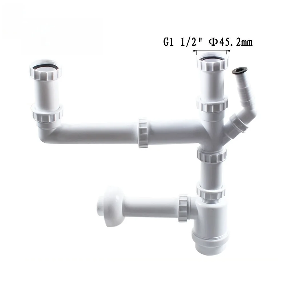 Wall Mounted Sink Drain Pipe with for Dual Outlet and U Bend Water Seal Trap to Block Sewer Gases Constructed from PP
