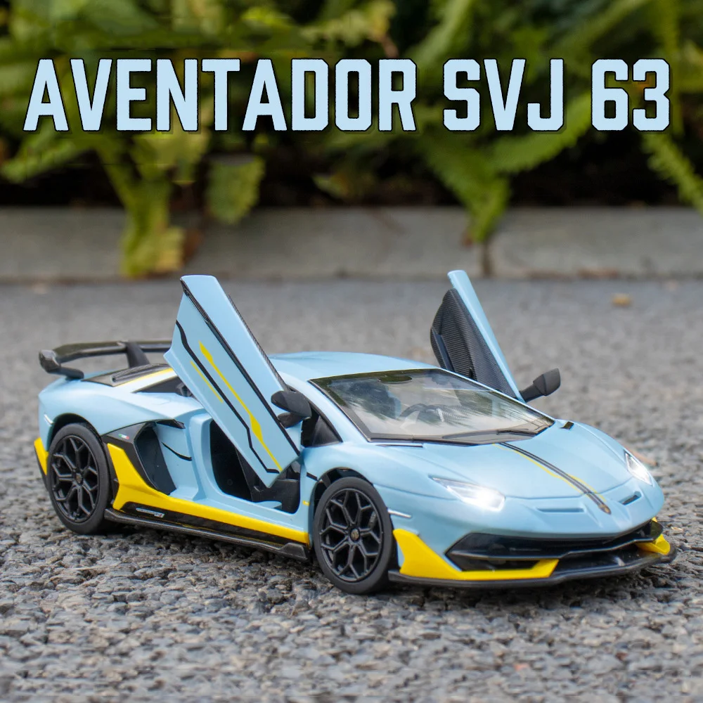 

1/24 Scale Aventador SVJ 63 Alloy Models Cars Toys Wheel Pull Back Supercar Light Music Vehicle Boys Collection Decoration Gifts