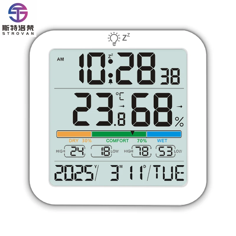 

Digital Time Clock Large Screen Date Temperature Humidity Display Multi-functional Desk Refrigerator Wall Mounted