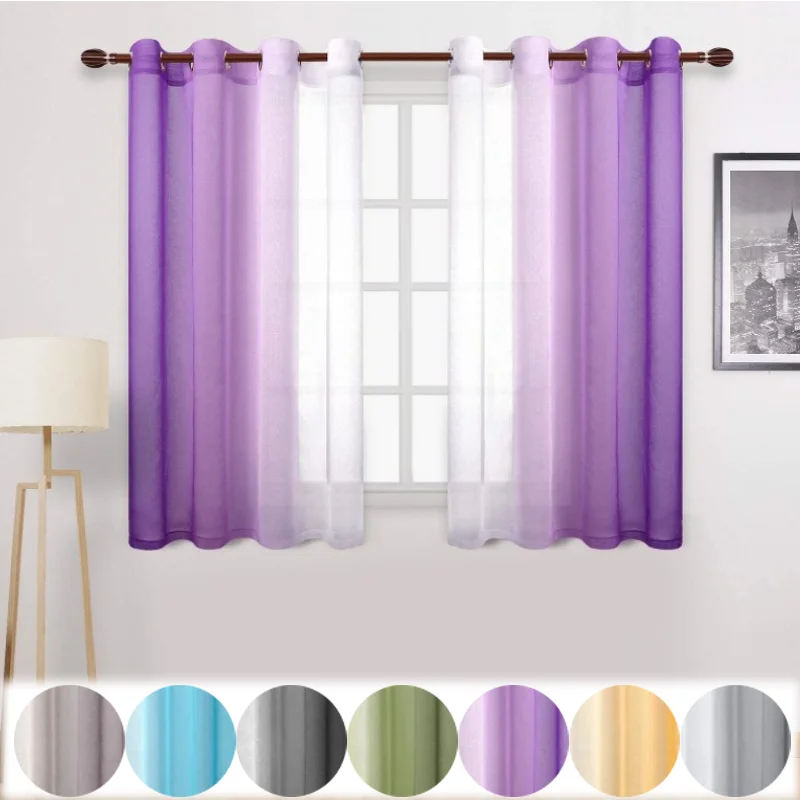 

1PC Modern Solid Color Gradient Decorative Sheer Curtains Light Filtering Semi Transparent Window Drape for Living Room Home