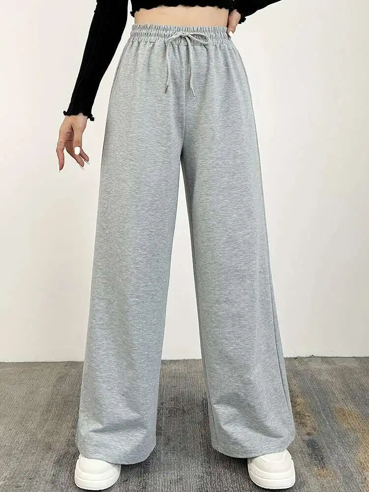 New Wide Leg For Women Straight Bottom All-Math Plain Fiess Joggers Travel Basic Casual Pants On Sale