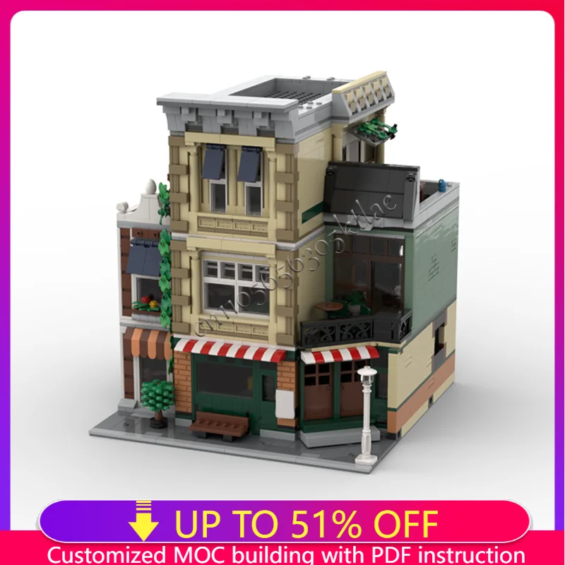 

2900 деталей, набор строительных блоков для кофейни, городской вид на улицу, модель архитектурной сцены, кирпичи, модульные детские игрушки «сделай сам», подарки