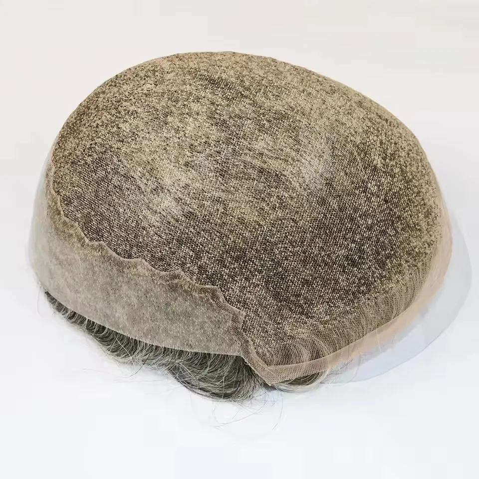 Herren-Toupet, Echthaar-Perücken, unsichtbarer Haaransatz, Q6, französisches Lace-Front- und PU-Basis-System, männliches Haarersatzsystem, Haarprothese. – Detail 7