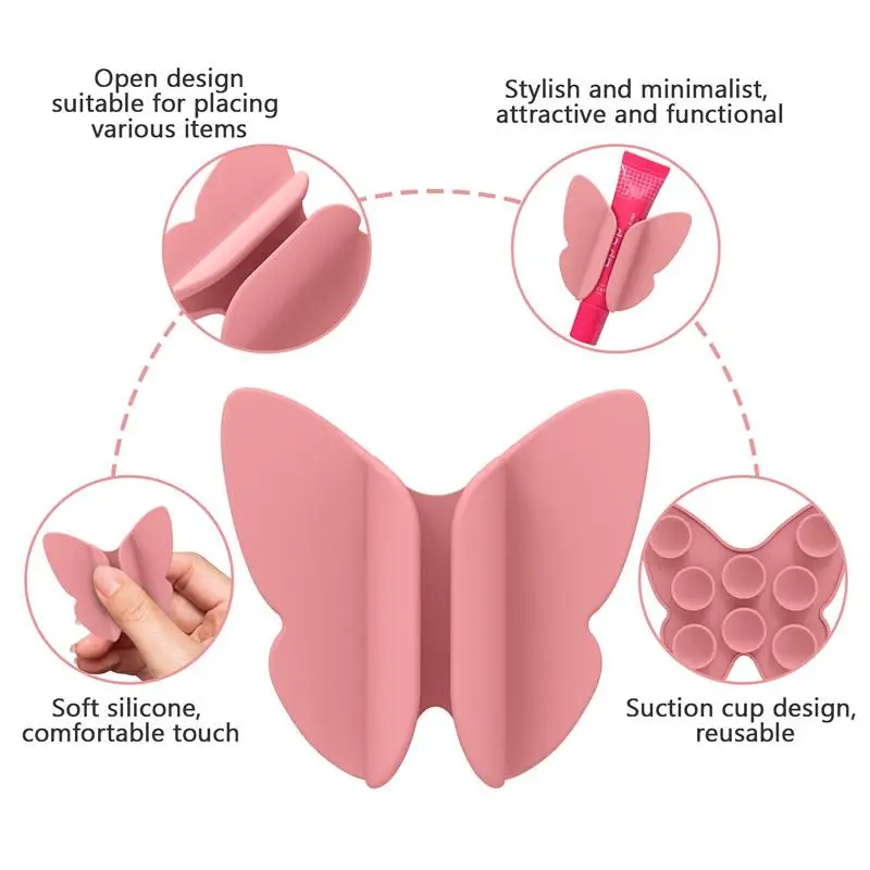 Soporte de silicona para lápiz labial con ventosa, antipérdida, forma de mariposa, brillo de labios, funda para teléfono, lápiz labial multifuncional, soporte para teléfono