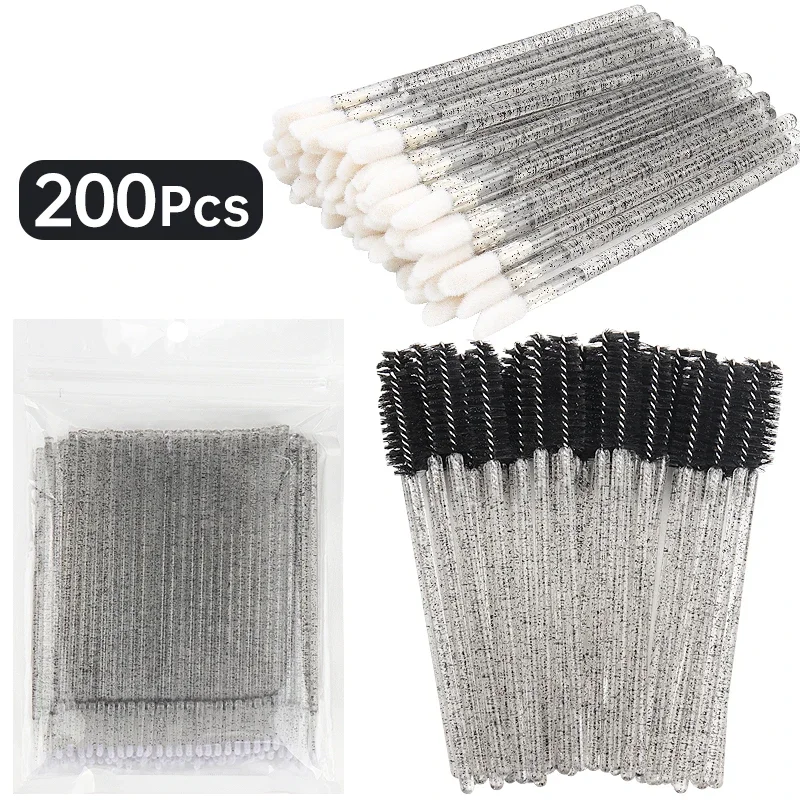 Sdotter 200 Pcs Disposable Crystal Makeup Brushes Tool Set Eyelash Lip Microbrush Mascara Wands Applicator Swab Eyelash Extensio