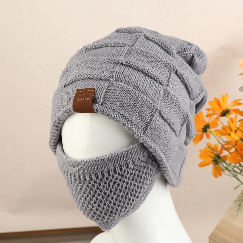 Warm Knitted Hat And Face Mask Set Winter Slouchy Beanie With Lightweight Warm Ear, Neck & Cheek Cover For Outdoor Sports