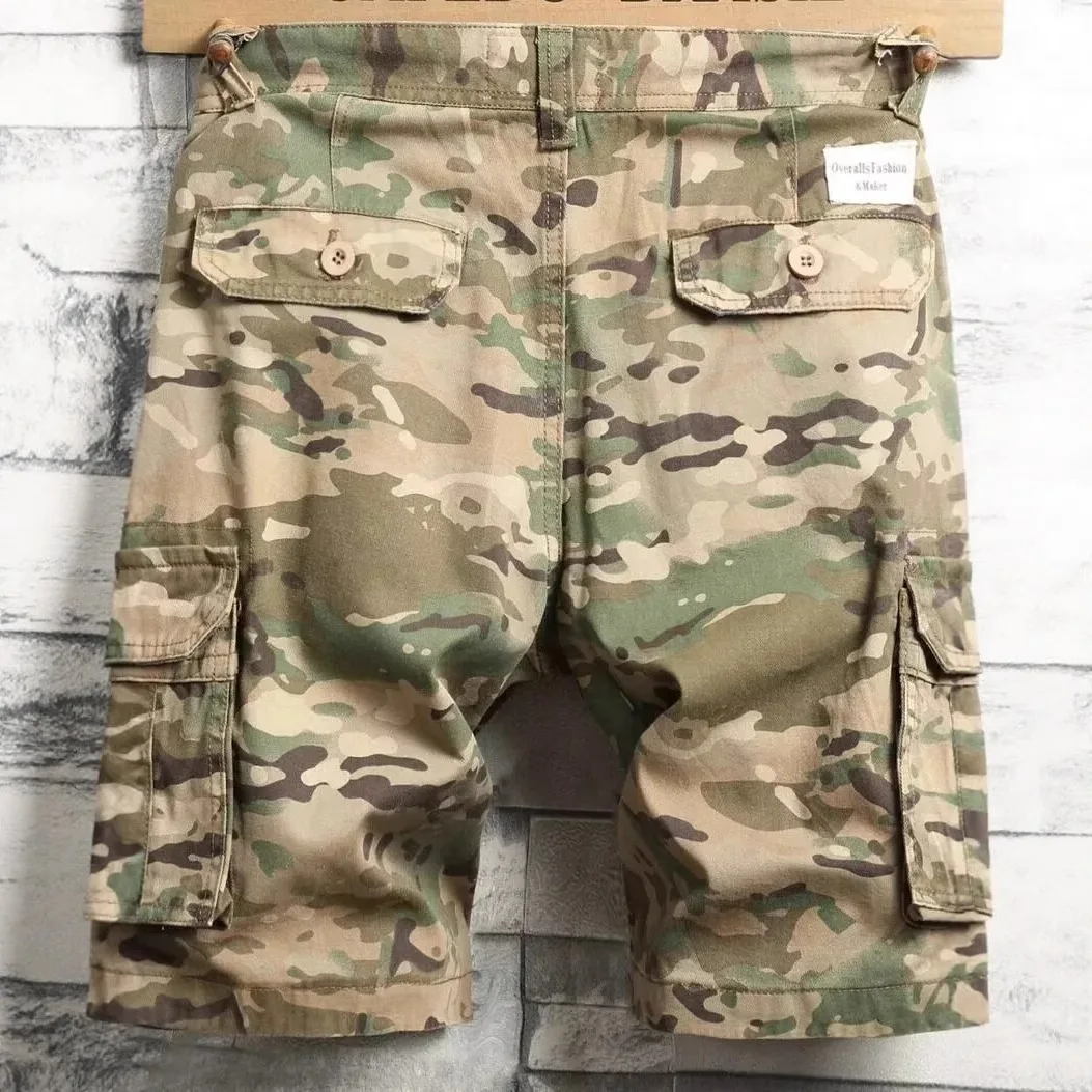 Heavy Washed Vintage Camo Cargo Shorts Men Slim Fit Casual 5 Points Pants Summer Thick Tactical Streetwear Shorts