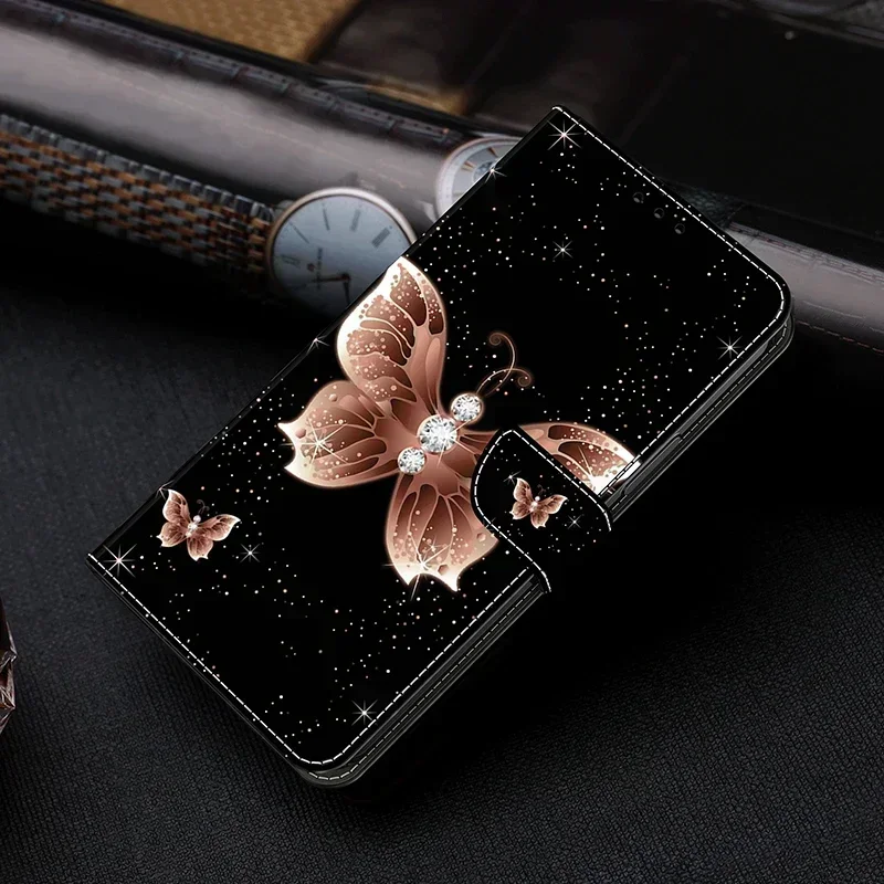 Cute Butterfly Flower Painted Case For Xiaomi 11 Lite 5G NE 13 Pro Mi 13T Pro 12T 11T Magnetic Leather Card Slot Flip Back Cover