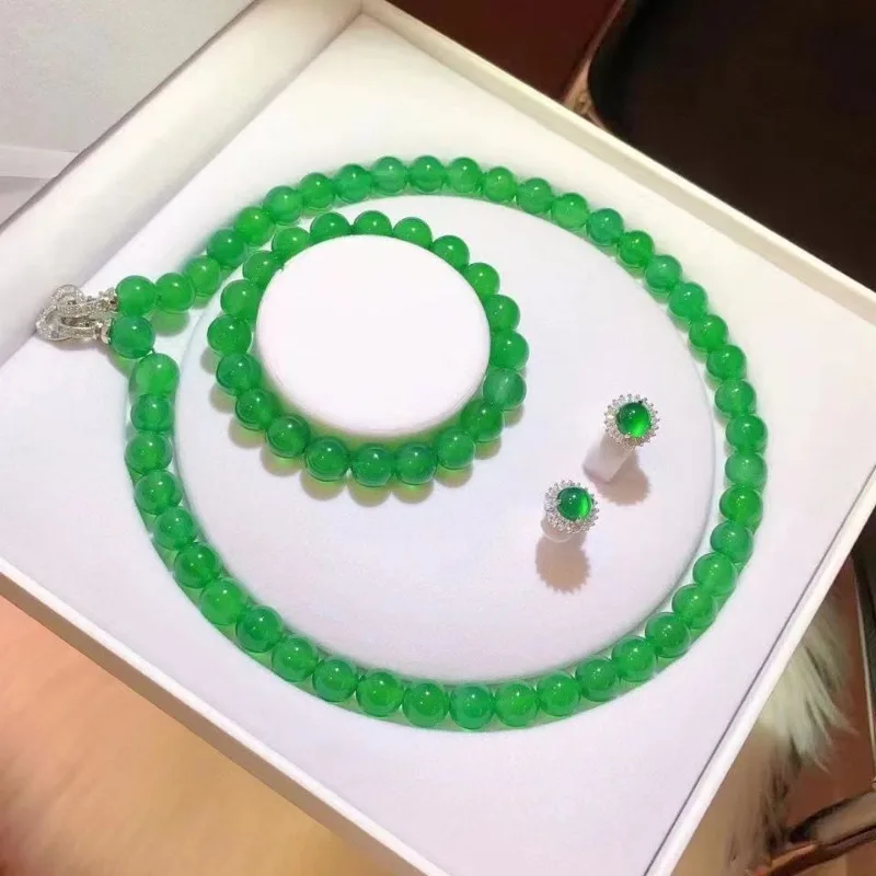 Jewelry Necklace Popular Jewelry High Ice Imperial Chrysoprase Bead Bracelet Necklace Earring Set Mother's Day Gift