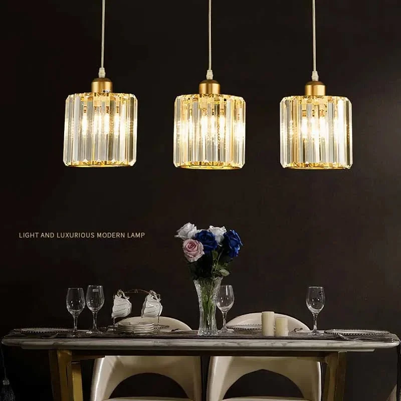 Modern Cylinder Ribbed Glass Pendant Light for Kitchen Island Bedroom Bedside Dining Room Lighting