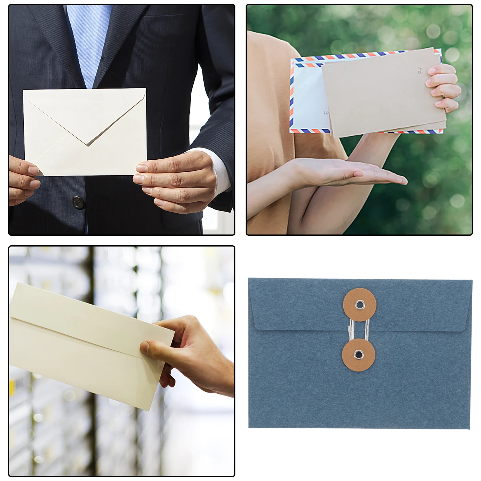 

10 Pcs Vintage Buckle Envelope Paper Thickened Kraft File Bags Retro String Closure Storage Bags for Postcards Office School