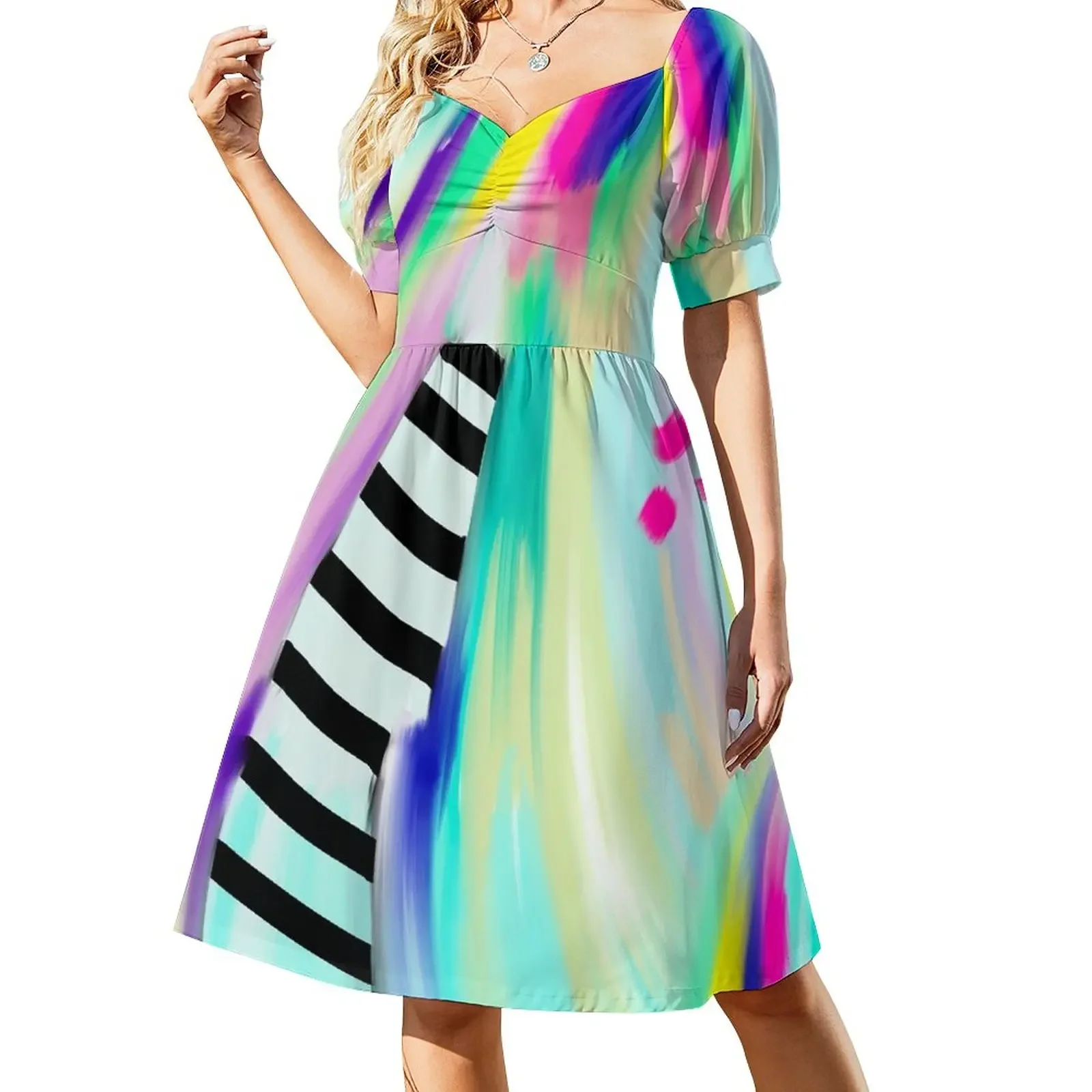 

Colorful Abstract Painting Short-Sleeved Dress Women's long dress Aesthetic clothing dress for women 2025