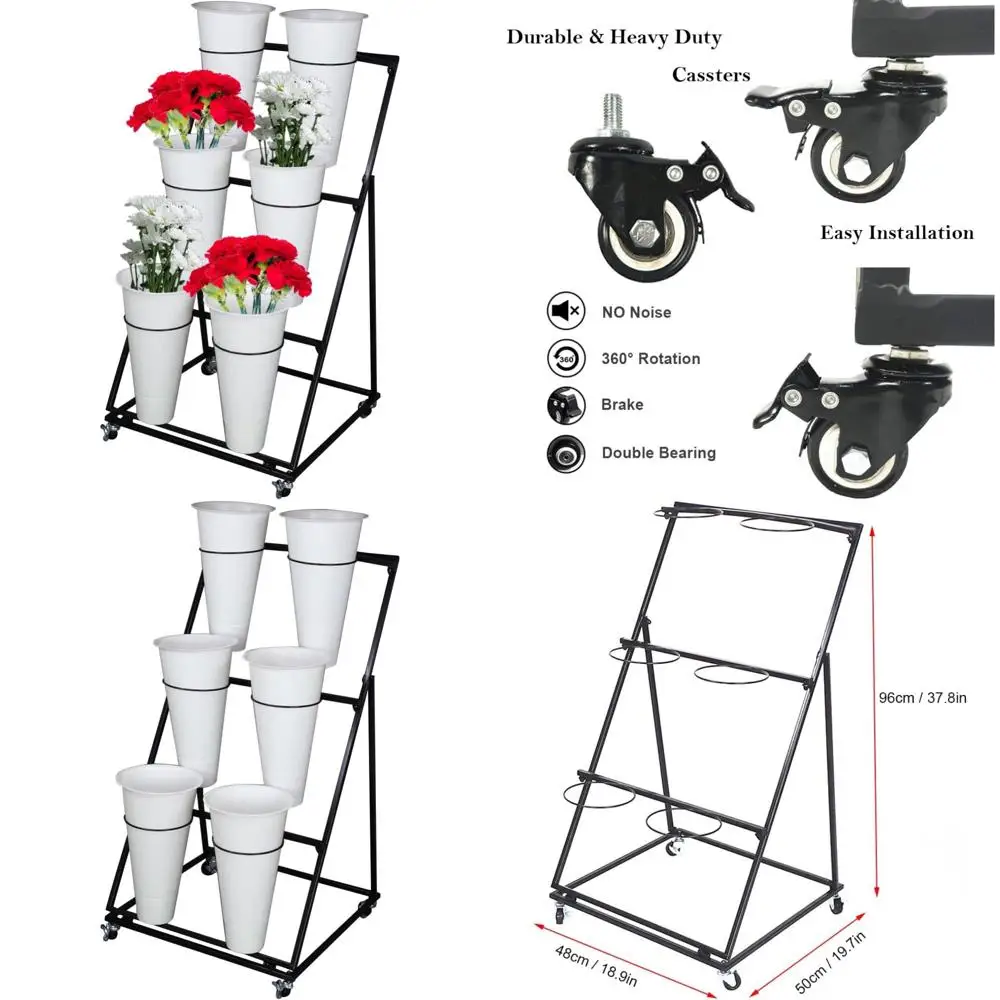 

Сверхмощная подставка для цветов на колесиках с ведрами для вырезанных цветов, подходит для внутреннего и наружного использования, прочная подставка для растений o