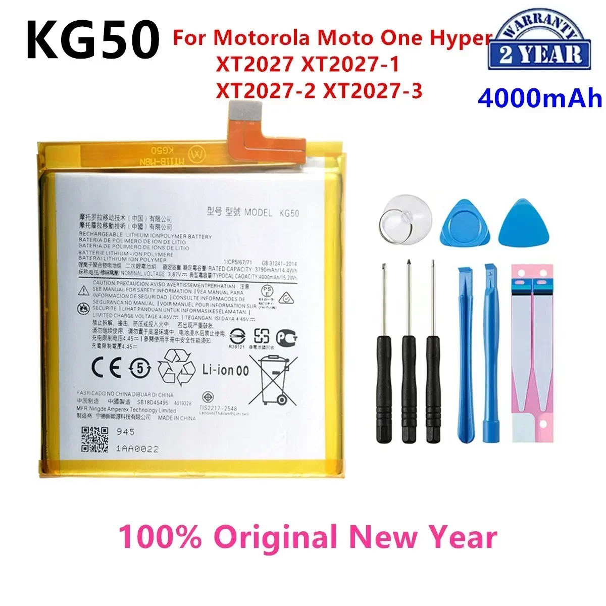 100% Original KG50 4000mAh Battery For Motorola Moto One Hyper XT2027 XT2027-1 XT2027-2 XT2027-3  Phone Batteries+Tools.