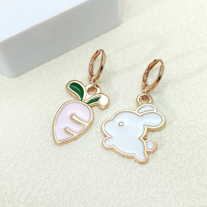 Gold Color Asymmetrical Rabbit Radish Stud Earrings for Women Cute Bunny Earrings for Girls