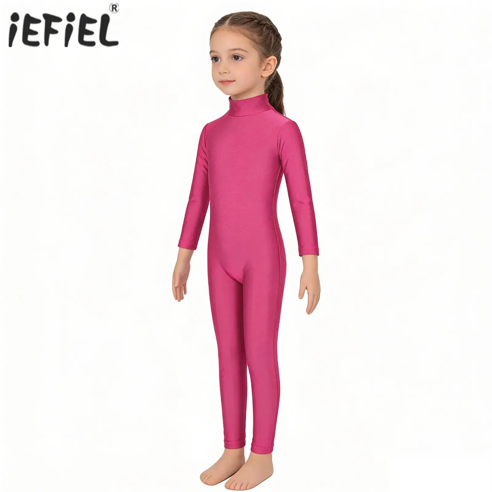 

Детский комбинезон-зентай для девочек, эластичный, с высоким воротником, для балета, танцев, гимнастики, костюм для выступлений