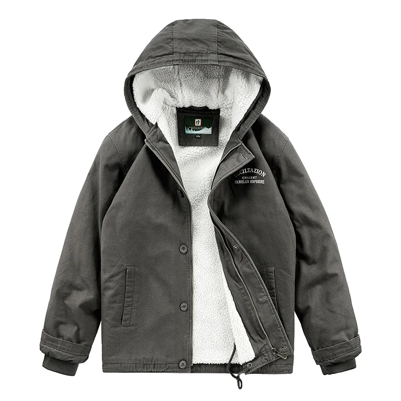 Winter Jacket Men's Outdoor Casual Windproof Hooded Top Loose Fleece Thickened Tooling Jacket Men