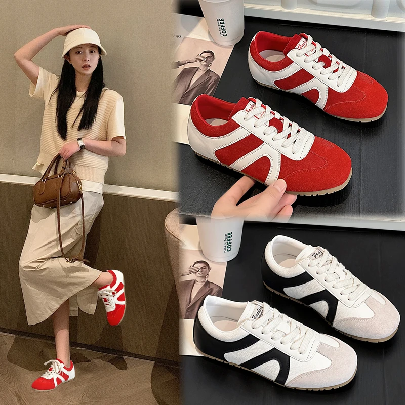 

AIYUQI 2025 new women's flat sneakers Lace-up color matching Dexter shoes for women Large size ballet shoes female