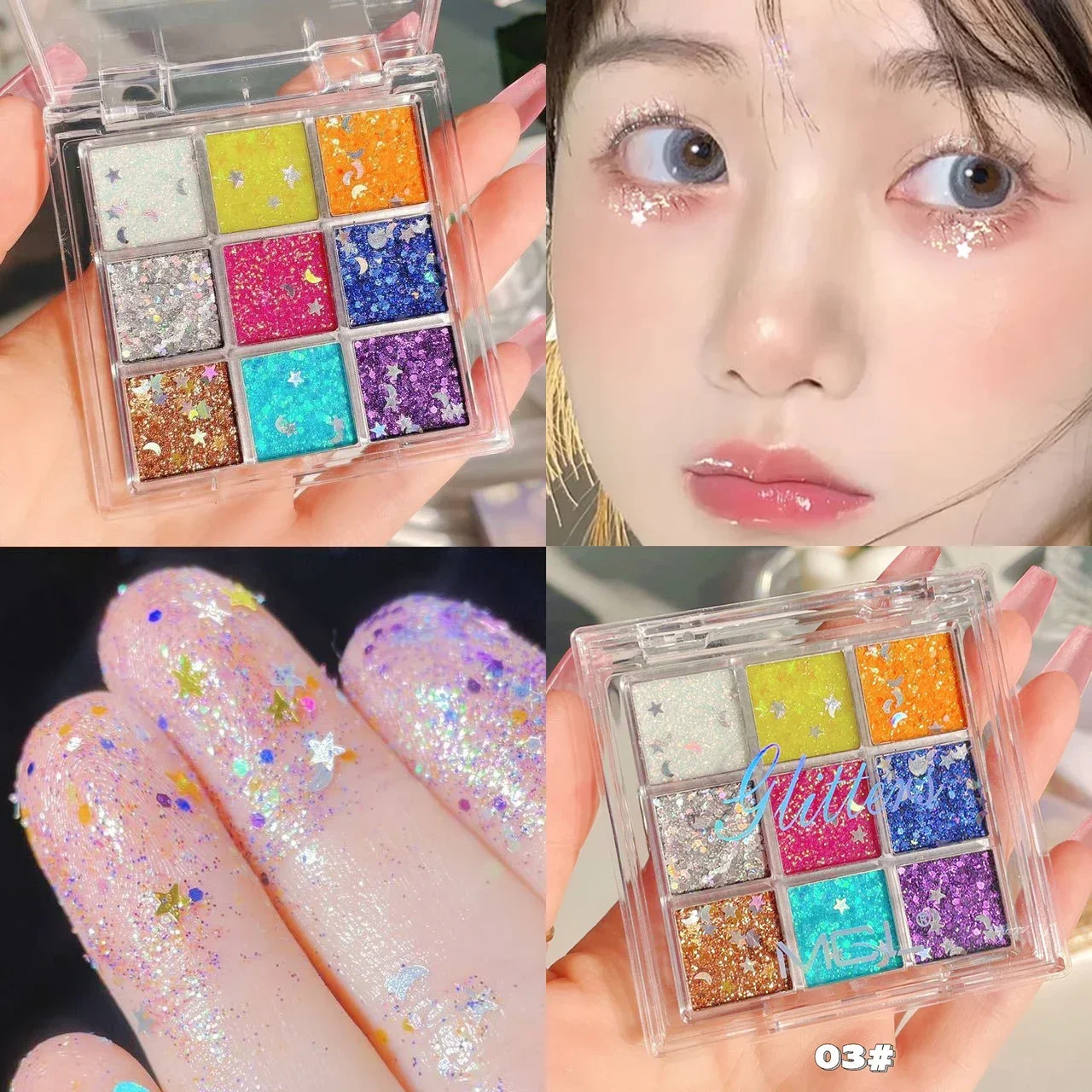 Heallor Glitter Gel for Eyes Hair Body Face Shimmer Diamond Eye Shadow Sequins Gel Cream Flashing Nail Stickers Festival Makeup