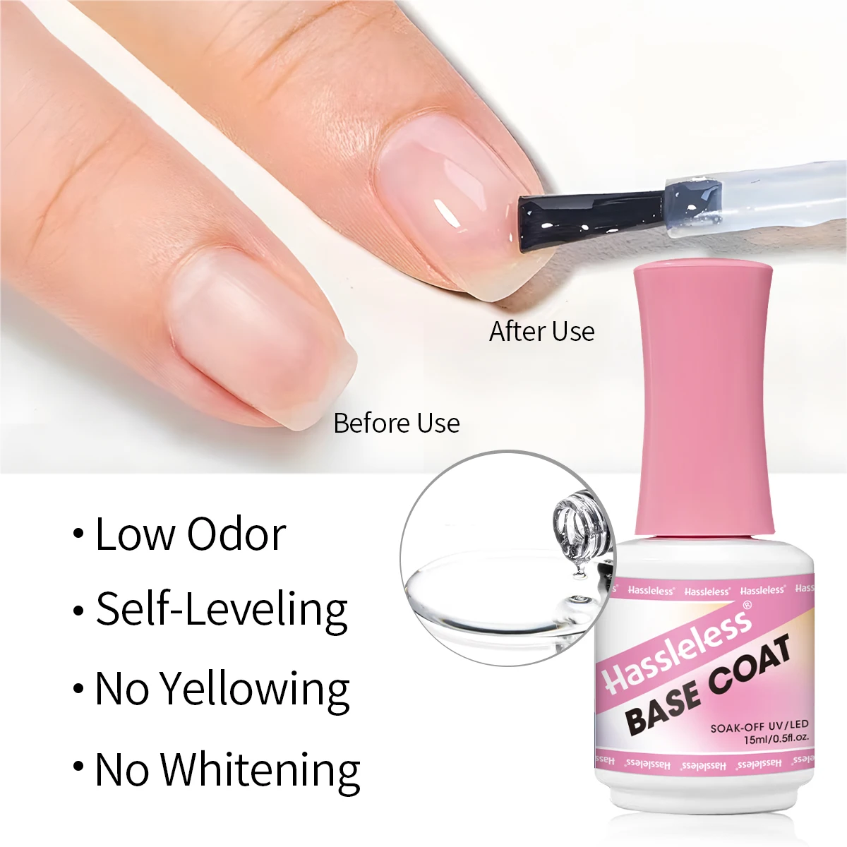 One 15ml Bottle of Base Gel Nail Polish, Functional Gel Nail Polish, Bottled and Removable UV/LED Gel Nail Polish.