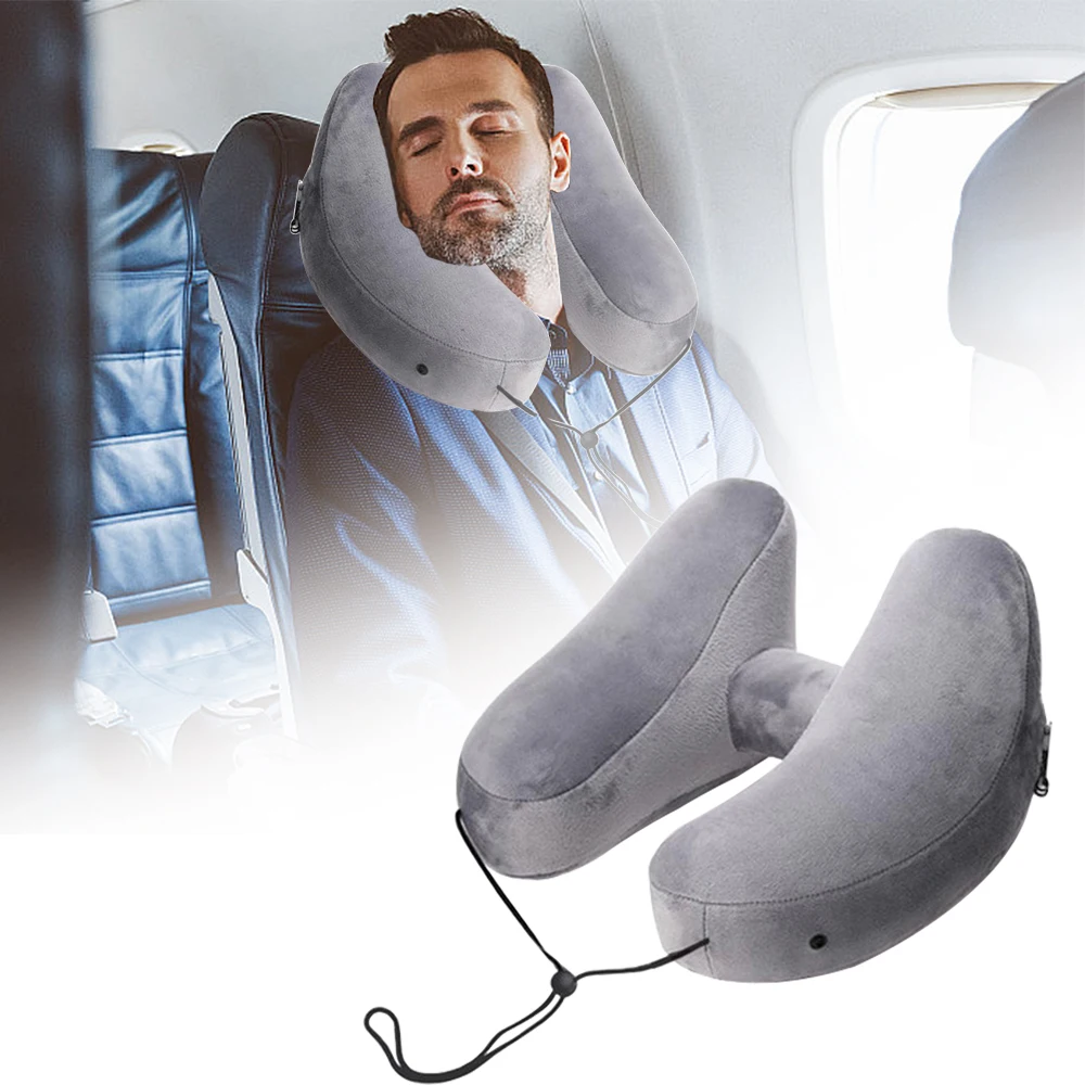 Aufblasbares Nackenkissen mit Kapuze, H-förmiges aufblasbares Kissen, Reise-Nackenkissen, Auto-Nackenstützenkissen, tragbares U-förmiges Kissen