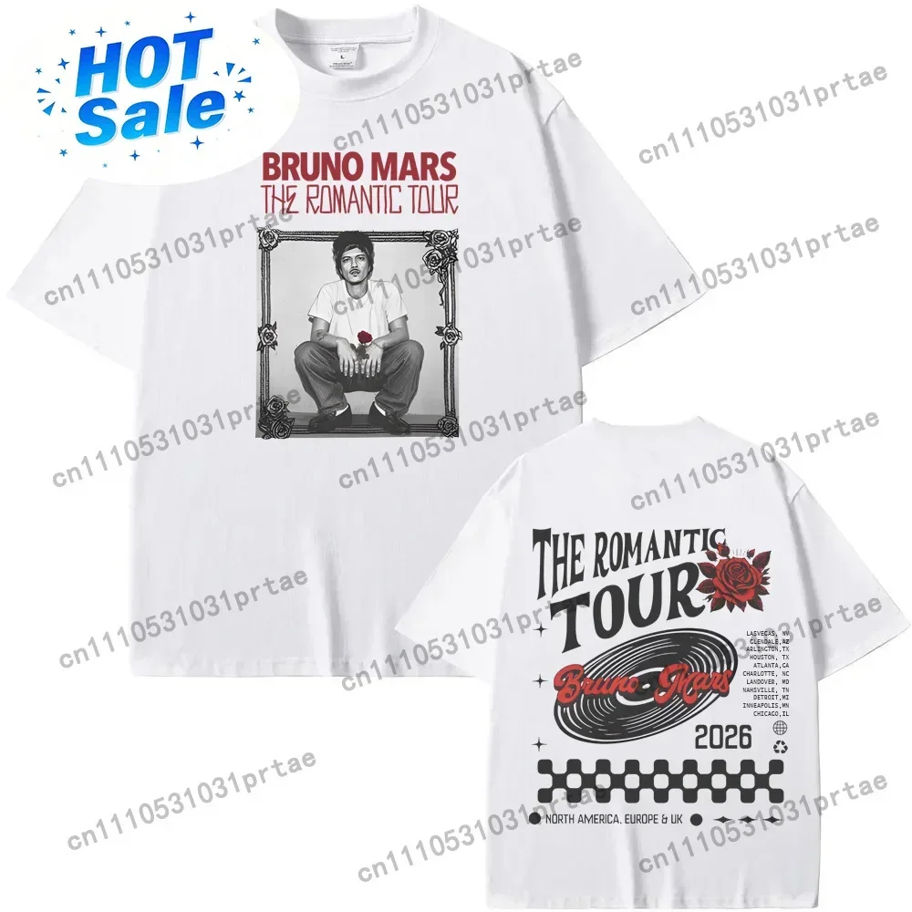 Camiseta Bruno Mars The Romantic Tour, ropa de gira, diseño Original, 100% algodón, estampado gráfico, camiseta de alta calidad, color negro